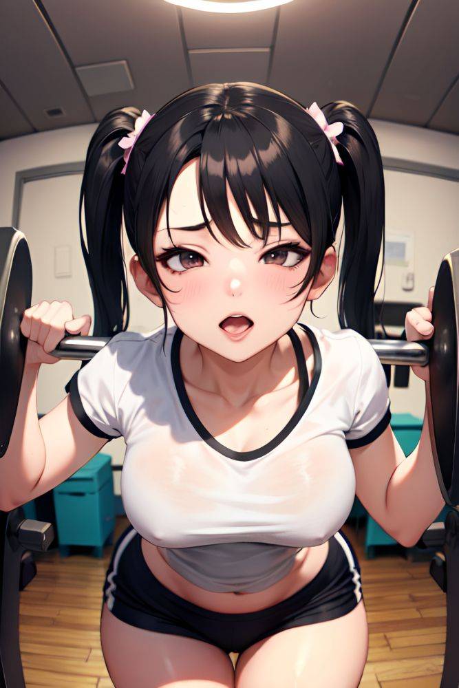 Anime Busty Small Tits 50s Age Ahegao Face Black Hair Pigtails Hair Style Light Skin Illustration Gym Front View Working Out Nurse 3682185415159366918 - AI Hentai - #main