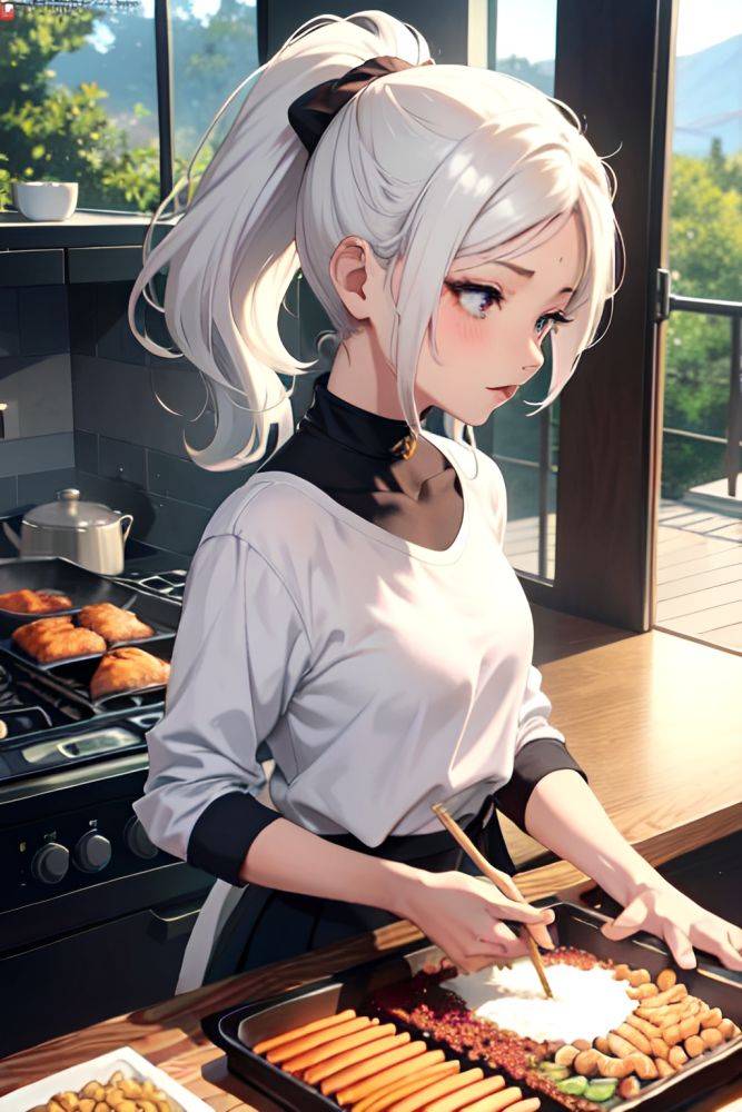 Anime Busty Small Tits 80s Age Seductive Face White Hair Ponytail Hair Style Light Skin Charcoal Desert Side View Cooking Schoolgirl 3685498124520462935 - AI Hentai - #main