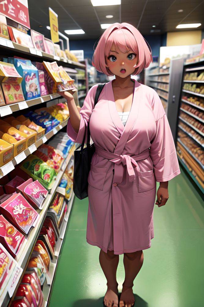 Anime Chubby Small Tits 40s Age Angry Face Pink Hair Bobcut Hair Style Dark Skin Crisp Anime Grocery Front View Yoga Bathrobe 3685830554039584918 - AI Hentai - #main