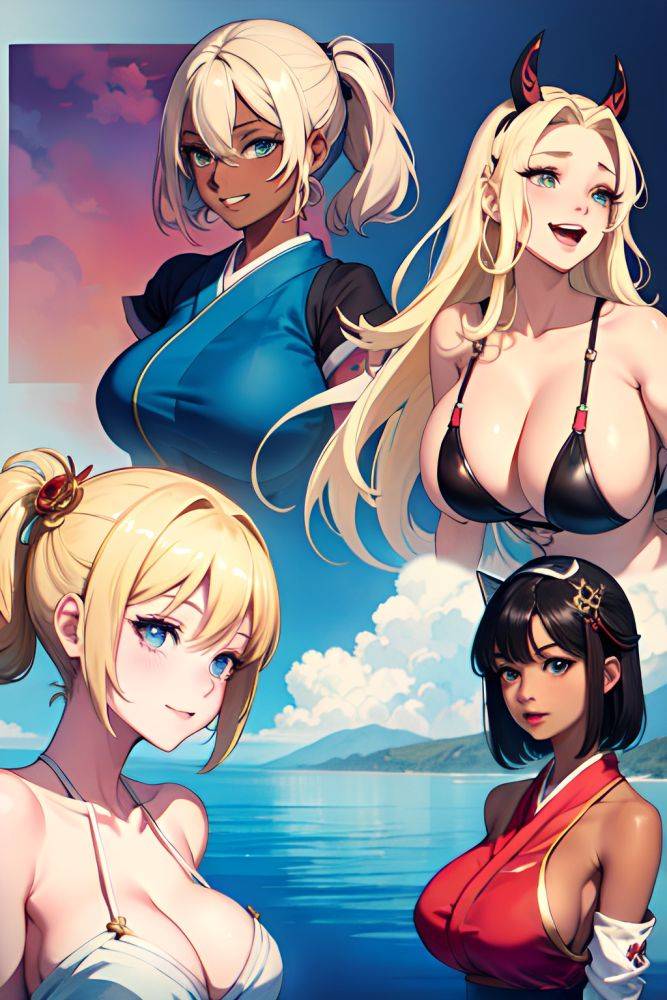 Anime Skinny Huge Boobs 40s Age Laughing Face Blonde Pixie Hair Style Dark Skin Watercolor Club Side View T Pose Geisha 3685900131277280408 - AI Hentai - #main