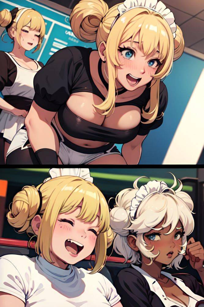 Anime Chubby Small Tits 80s Age Laughing Face Blonde Hair Bun Hair Style Dark Skin Cyberpunk Gym Side View Spreading Legs Maid 3686429700739401050 - AI Hentai - #main