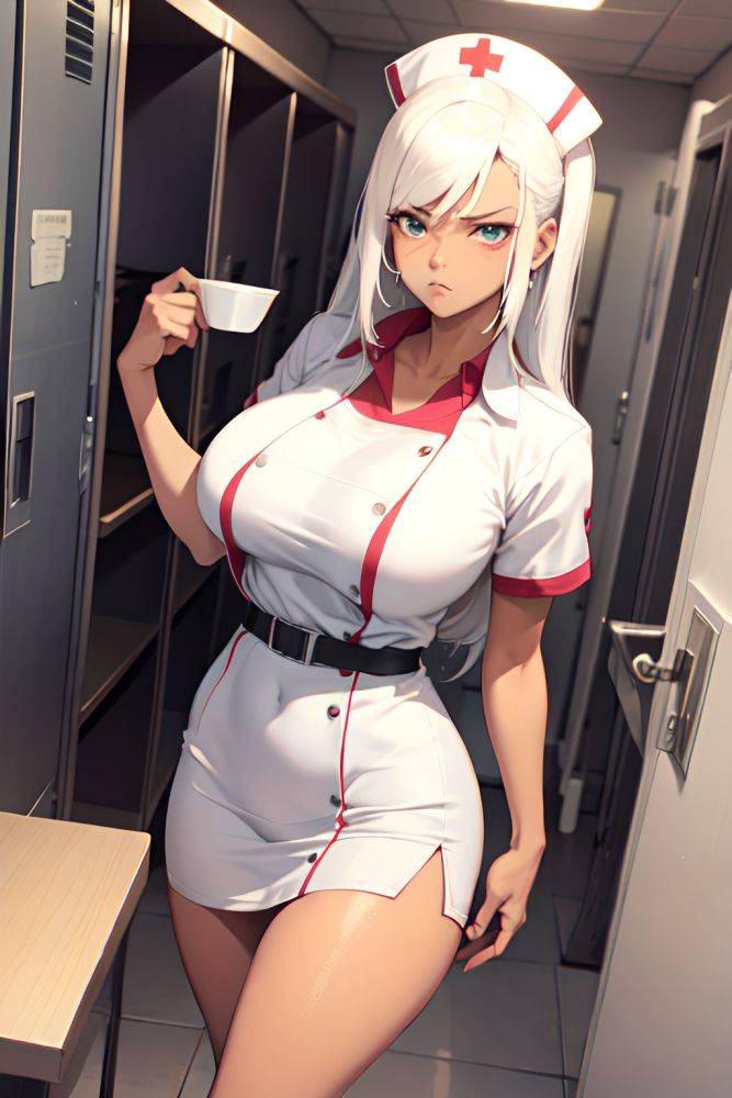 Anime Skinny Huge Boobs 50s Age Angry Face White Hair Straight Hair Style Dark Skin Film Photo Locker Room Front View Eating Nurse 3686534068445904839 - AI Hentai - #main