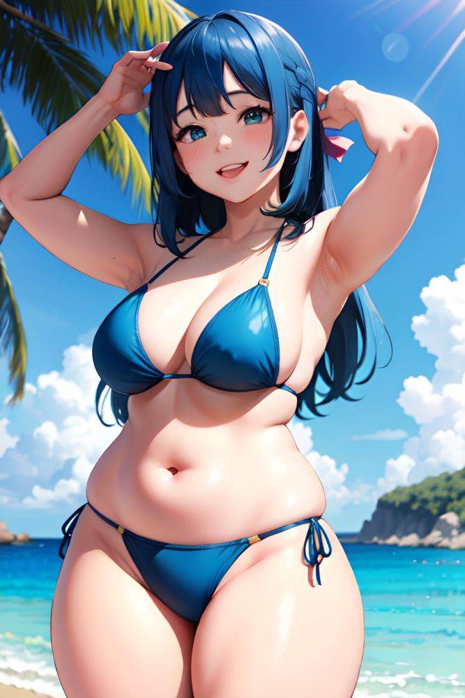 Anime Chubby Small Tits 30s Age Happy Face Blue Hair Bangs Hair Style Light Skin Film Photo Stage Front View On Back Bikini 3686549534311772199 - AI Hentai - #main