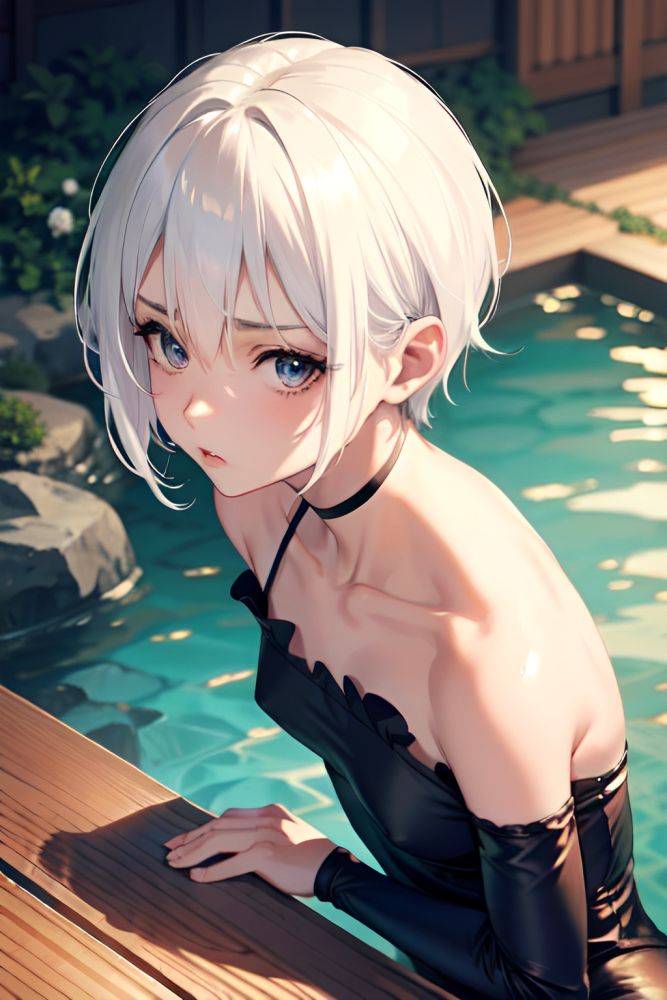 Anime Skinny Small Tits 60s Age Serious Face White Hair Pixie Hair Style Light Skin Soft + Warm Onsen Close Up View Bending Over Goth 3686773727623670967 - AI Hentai - #main