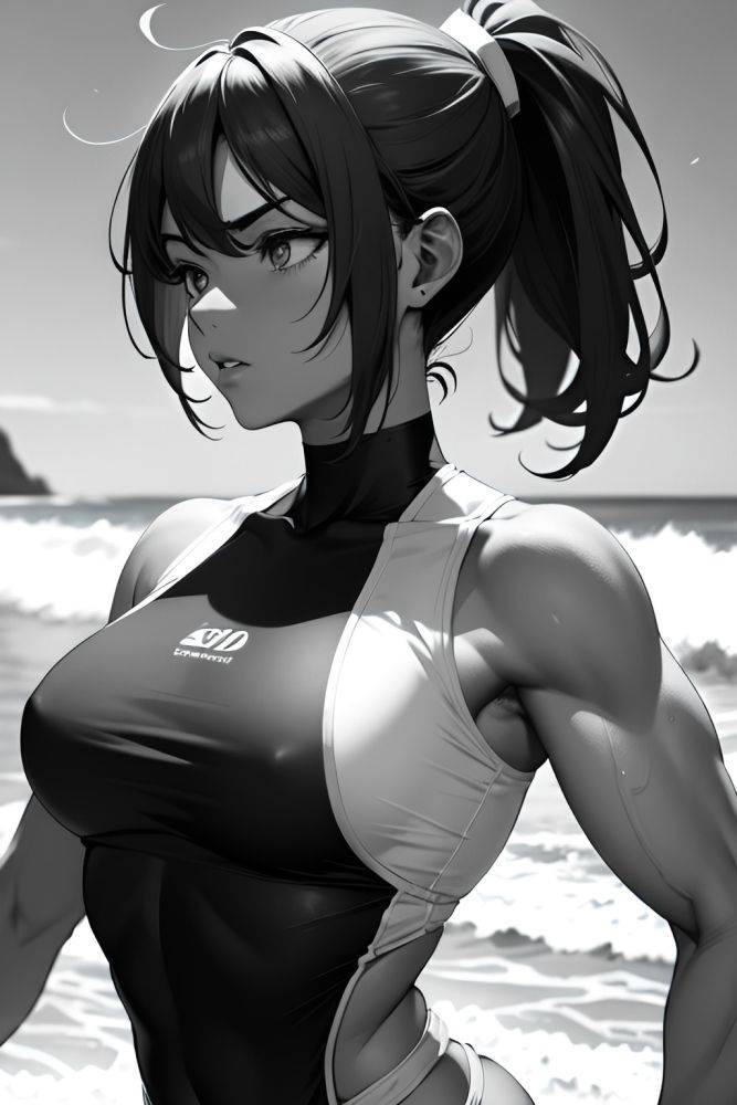 Anime Muscular Small Tits 30s Age Serious Face Ginger Ponytail Hair Style Dark Skin Black And White Beach Close Up View T Pose Nurse 3686835576263390500 - AI Hentai - #main