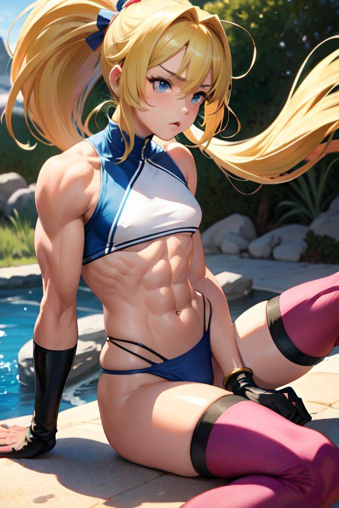 Anime Muscular Small Tits 70s Age Sad Face Blonde Ponytail Hair Style Light Skin Crisp Anime Desert Side View Straddling Stockings 3686889692852103899 - AI Hentai - #main