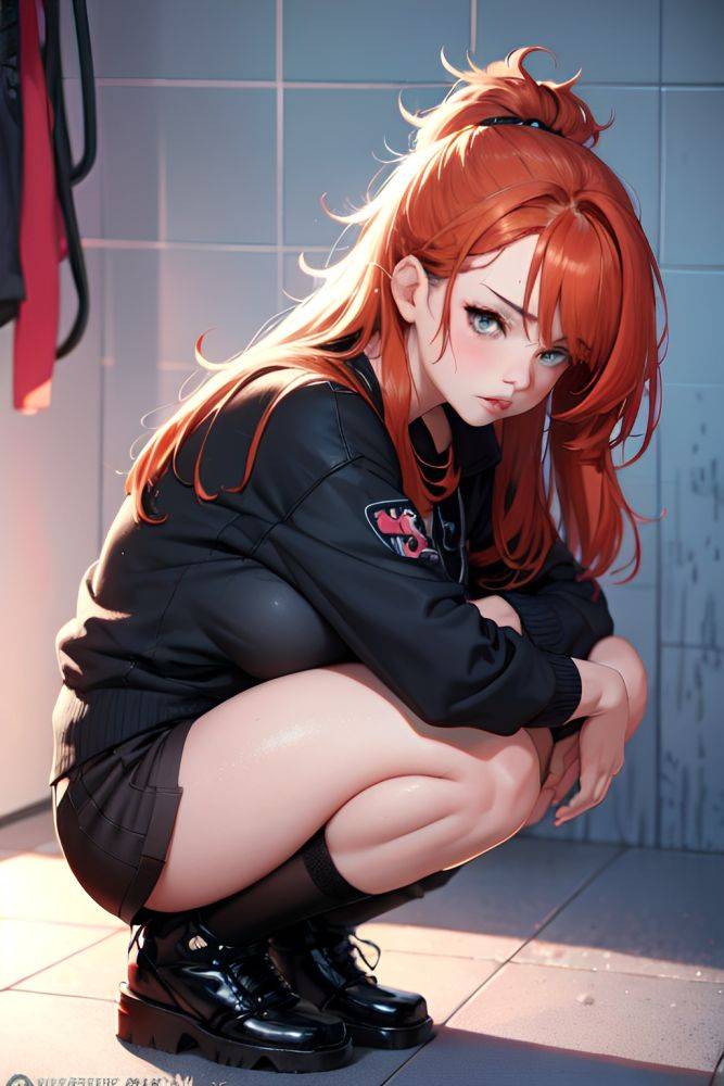 Anime Busty Small Tits 40s Age Pouting Lips Face Ginger Messy Hair Style Light Skin Cyberpunk Shower Side View Squatting Goth 3686909019095222587 - AI Hentai - #main