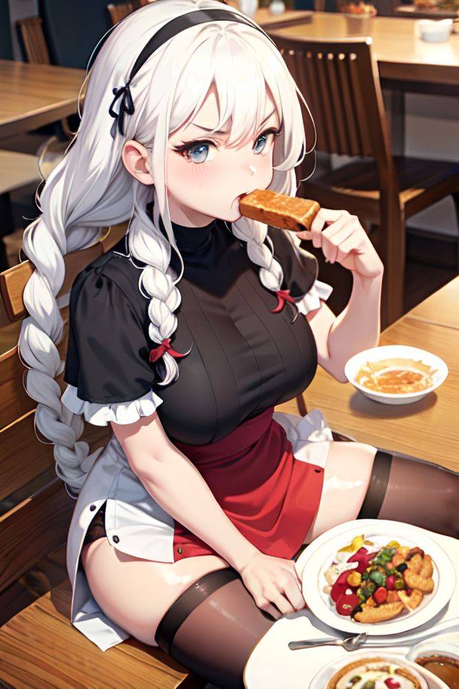 Anime Chubby Small Tits 60s Age Angry Face White Hair Braided Hair Style Light Skin Skin Detail (beta) Cafe Close Up View Eating Stockings 3687129352753413704 - AI Hentai - #main