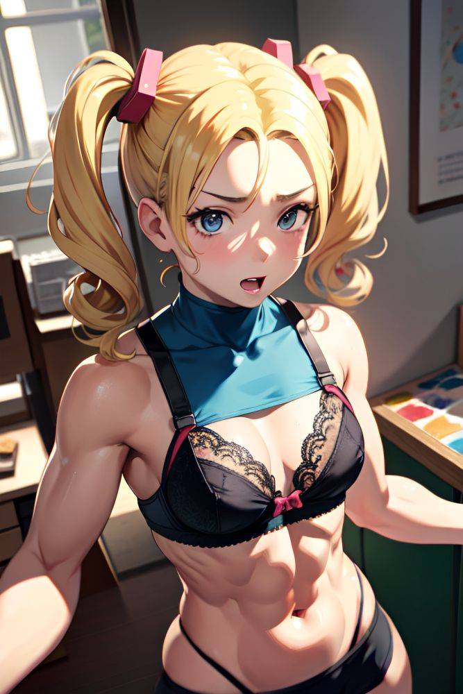 Anime Muscular Small Tits 30s Age Shocked Face Blonde Pigtails Hair Style Light Skin Painting Hospital Front View Gaming Bra 3687133217547899267 - AI Hentai - #main