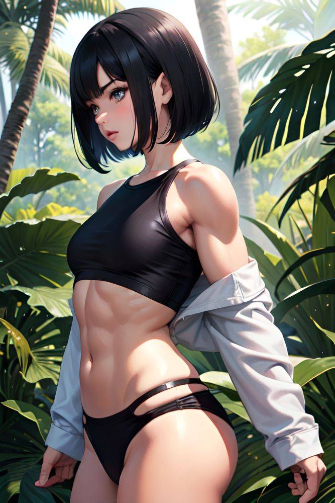 Anime Muscular Small Tits 40s Age Pouting Lips Face Black Hair Bobcut Hair Style Light Skin Film Photo Jungle Side View Gaming Pajamas 3687225990990025842 - AI Hentai - #main