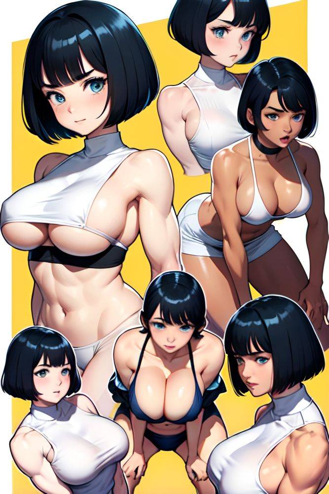 Anime Muscular Huge Boobs 50s Age Sad Face Black Hair Bobcut Hair Style Light Skin Comic Strip Club Front View Squatting Nurse 3687311029872098757 - AI Hentai - #main