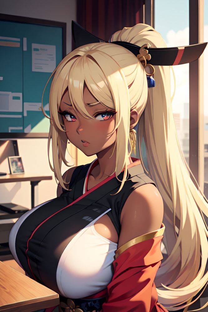 Anime Busty Huge Boobs 20s Age Sad Face Blonde Ponytail Hair Style Dark Skin Skin Detail (beta) Office Front View Yoga Geisha 3687465650827234502 - AI Hentai - #main