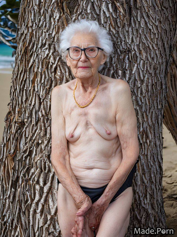 White hair woman fairer skin glasses bikini topless nipples AI porn - #main