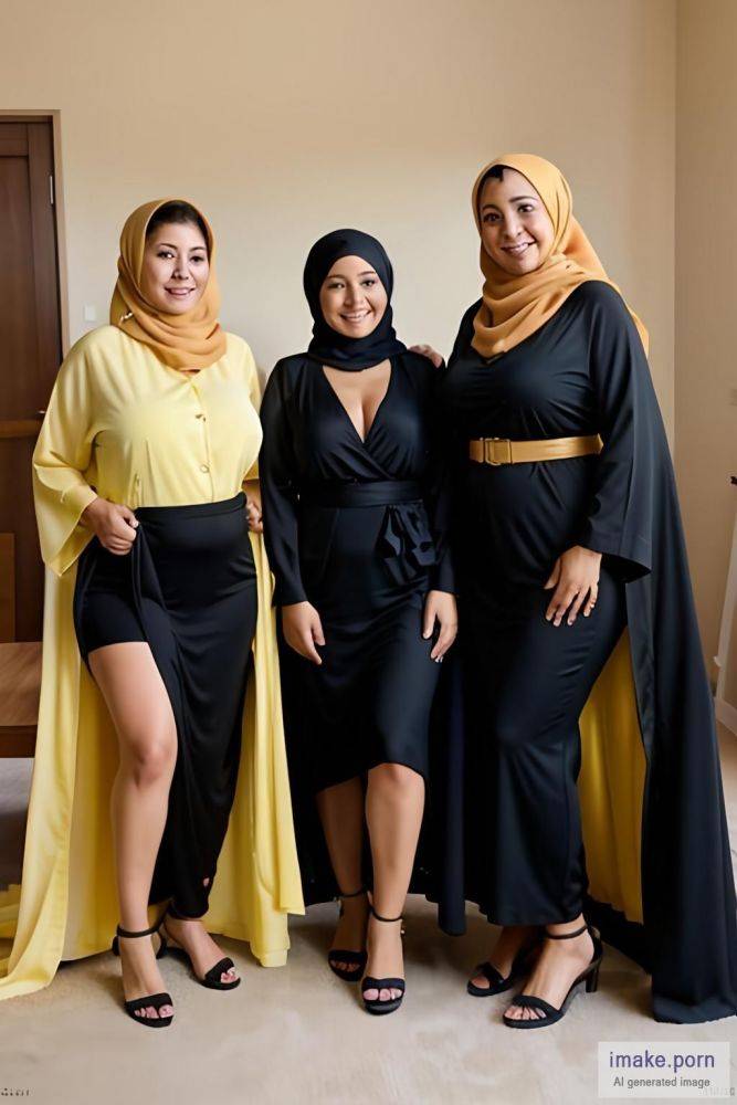 A group of happies bbw milfs in yellow abaya having funny with... - #main