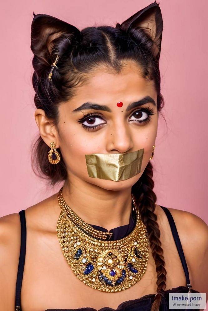 indian girl with cat ears with gold jewels, duct tape,... - #main