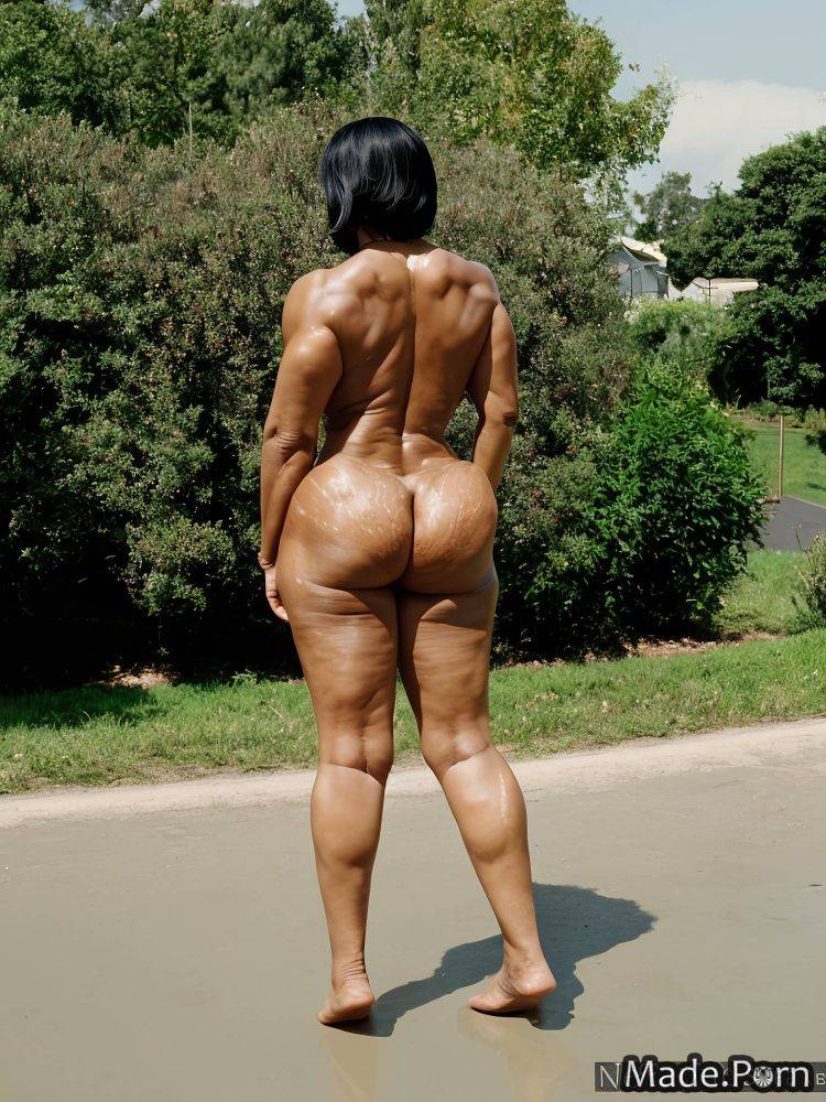 Standing big hips movie barefoot looking at viewer oiled body black hair AI porn - #main