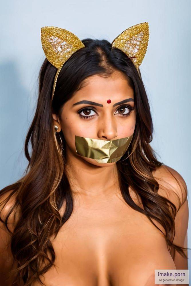 indian girl with cat ears with gold jewels, duct tape,... - #main