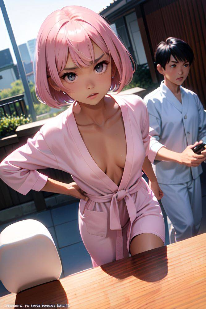 Anime Skinny Small Tits 50s Age Serious Face Pink Hair Bobcut Hair Style Dark Skin Film Photo Wedding Front View Working Out Bathrobe 3683252286641241360 - AI Hentai - #main