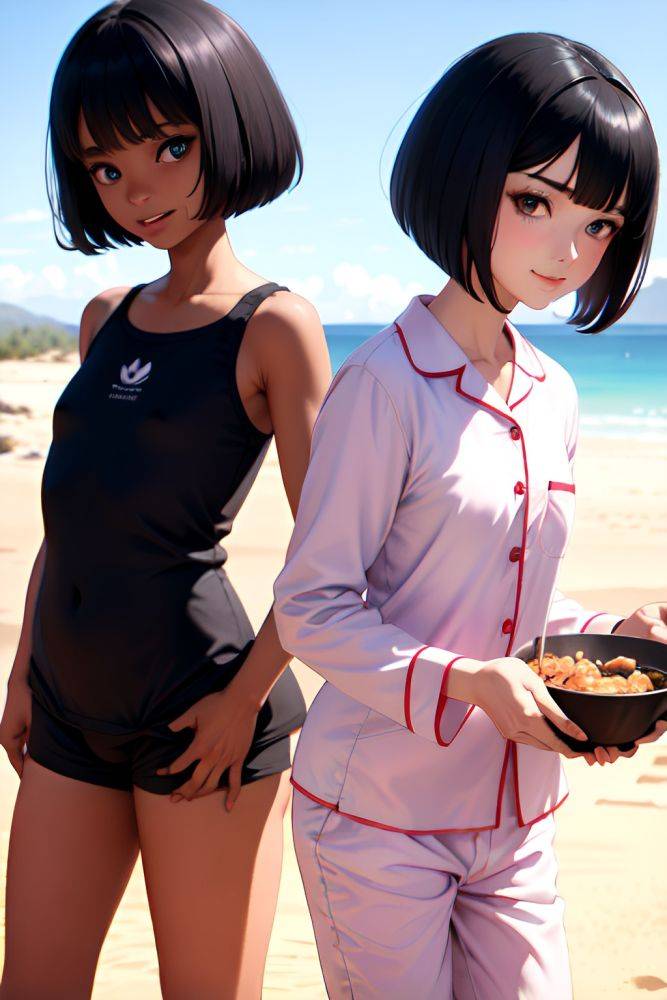 Anime Skinny Small Tits 60s Age Happy Face Black Hair Bobcut Hair Style Dark Skin Skin Detail (beta) Desert Front View Cooking Pajamas 3683279343325553930 - AI Hentai - #main