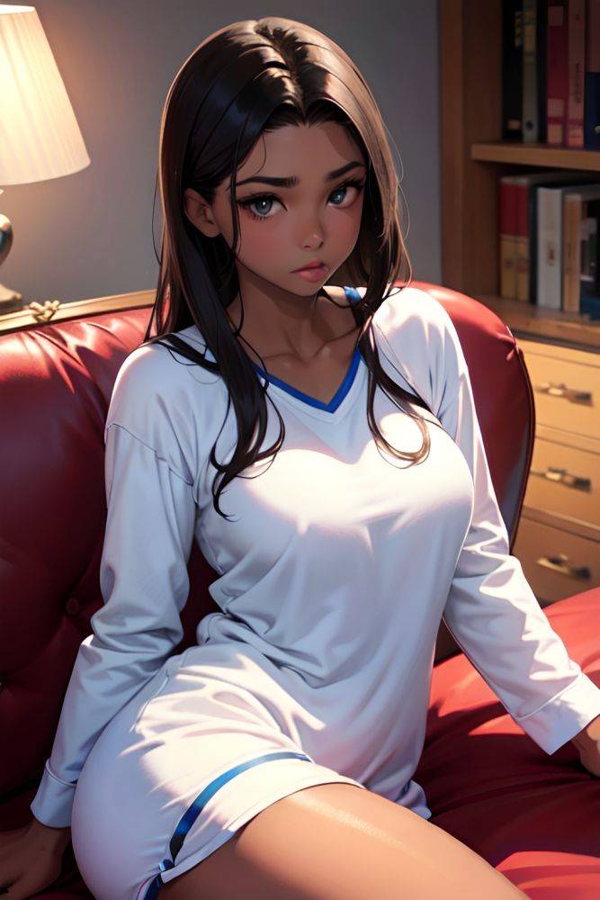 Anime Skinny Huge Boobs 18 Age Pouting Lips Face Brunette Slicked Hair Style Dark Skin Warm Anime Couch Side View Straddling Pajamas 3683283208881484620 - AI Hentai - #main