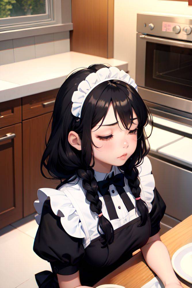 Anime Busty Small Tits 18 Age Pouting Lips Face Black Hair Braided Hair Style Light Skin Charcoal Kitchen Front View Sleeping Maid 3683317998116985615 - AI Hentai - #main