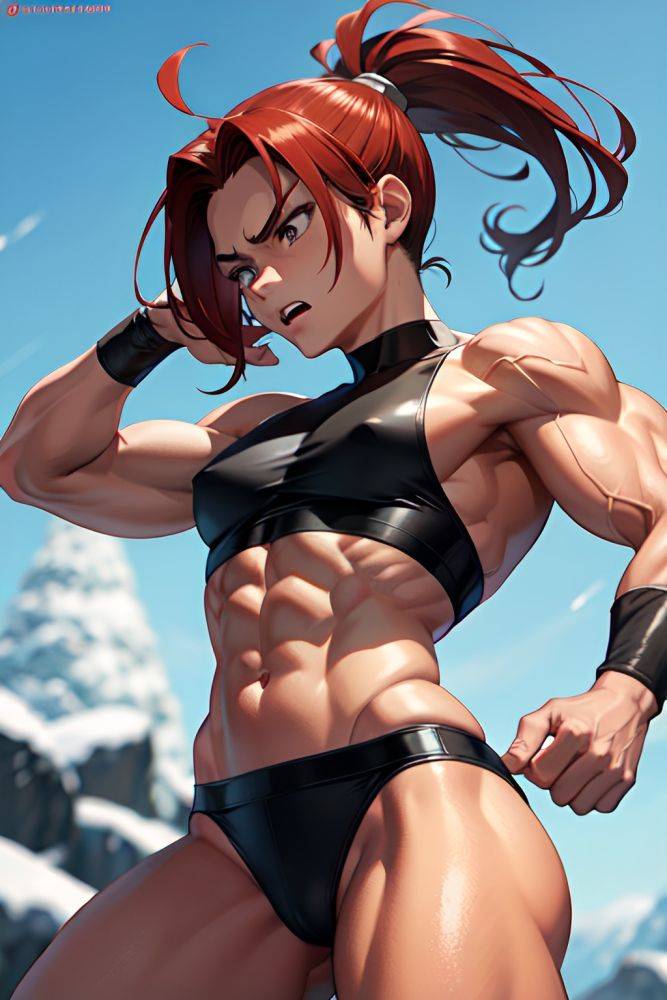 Anime Muscular Small Tits 20s Age Angry Face Ginger Ponytail Hair Style Dark Skin Comic Snow Front View On Back Fishnet 3683383713264949657 - AI Hentai - #main
