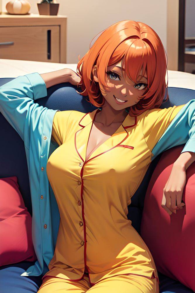 Anime Skinny Huge Boobs 20s Age Happy Face Ginger Pixie Hair Style Dark Skin Warm Anime Couch Front View T Pose Pajamas 3683433963759881828 - AI Hentai - #main