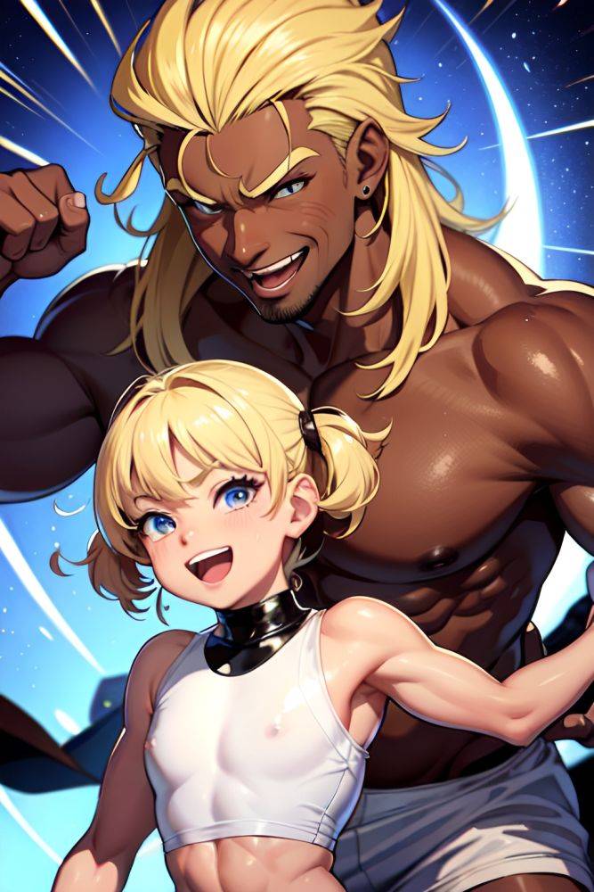 Anime Muscular Small Tits 80s Age Laughing Face Blonde Slicked Hair Style Dark Skin Dark Fantasy Party Front View Yoga Latex 3683453291650475774 - AI Hentai - #main