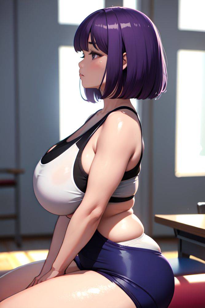 Anime Chubby Huge Boobs 70s Age Sad Face Purple Hair Bobcut Hair Style Light Skin 3d Gym Side View Sleeping Teacher 3683542195412384766 - AI Hentai - #main