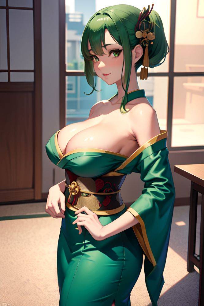 Anime Skinny Huge Boobs 40s Age Seductive Face Green Hair Pigtails Hair Style Light Skin Warm Anime Bar Side View Gaming Geisha 3683569253706684300 - AI Hentai - #main