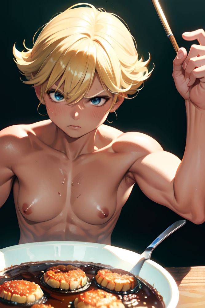Anime Muscular Small Tits 70s Age Angry Face Blonde Pixie Hair Style Dark Skin Watercolor Club Close Up View Cooking Nude 3680159910238937041 - AI Hentai - #main