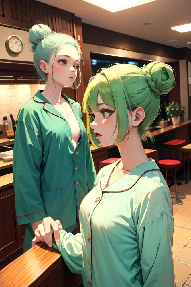 Anime Skinny Small Tits 70s Age Ahegao Face Green Hair Hair Bun Hair Style Light Skin Soft Anime Restaurant Side View T Pose Pajamas 3689402248785531488 - AI Hentai - #main