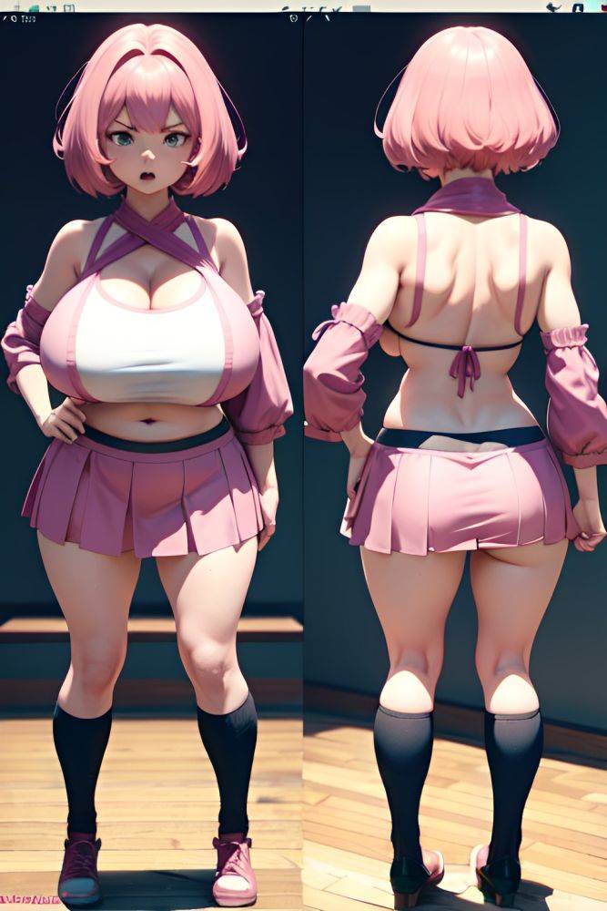 Anime Busty Huge Boobs 70s Age Angry Face Pink Hair Bobcut Hair Style Light Skin 3d Kitchen Back View Plank Mini Skirt 3689525946611401284 - AI Hentai - #main
