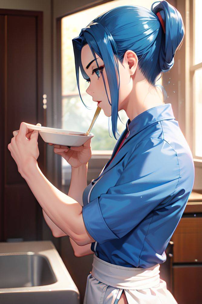 Anime Muscular Small Tits 40s Age Seductive Face Blue Hair Slicked Hair Style Light Skin Film Photo Snow Side View Eating Nurse 3689781067499926932 - AI Hentai - #main