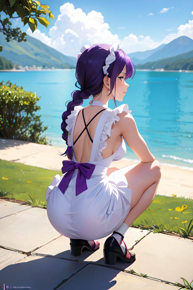 Anime Skinny Small Tits 18 Age Happy Face Purple Hair Braided Hair Style Light Skin Watercolor Lake Back View Squatting Maid 3689823587848383235 - AI Hentai - #main