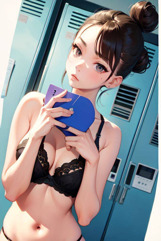 Anime Skinny Small Tits 18 Age Serious Face Brunette Hair Bun Hair Style Light Skin Comic Locker Room Close Up View Plank Lingerie 3689846780500420112 - AI Hentai - #main