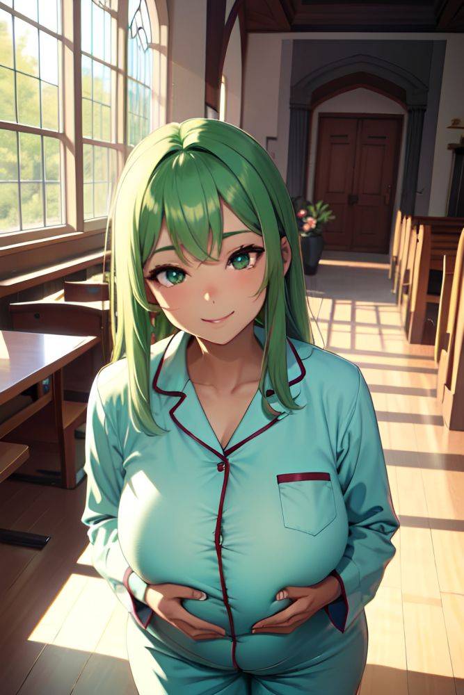 Anime Pregnant Huge Boobs 18 Age Happy Face Green Hair Straight Hair Style Dark Skin Soft Anime Church Front View T Pose Pajamas 3689877701670855717 - AI Hentai - #main