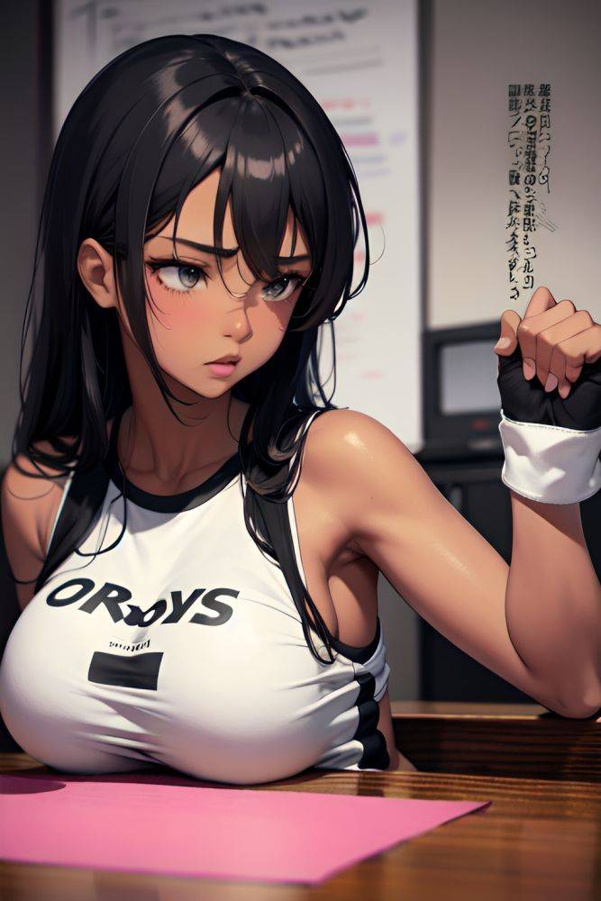 Anime Skinny Huge Boobs 60s Age Sad Face Black Hair Messy Hair Style Dark Skin Black And White Club Close Up View Working Out Teacher 3689897031618337695 - AI Hentai - #main