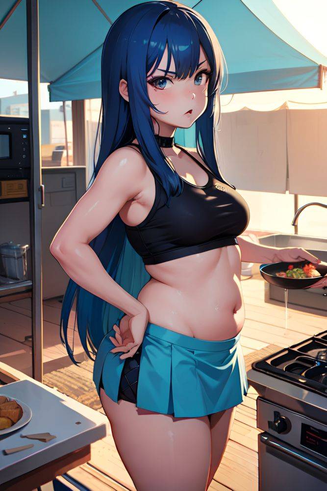 Anime Chubby Small Tits 70s Age Angry Face Blue Hair Straight Hair Style Light Skin Cyberpunk Tent Front View Cooking Mini Skirt 3689927955554844512 - AI Hentai - #main