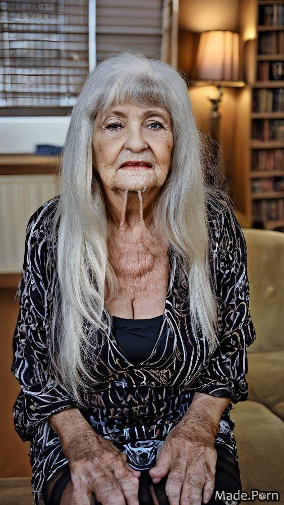 Made dungeon caucasian blowjob white hair goth bangs hair AI porn - #main