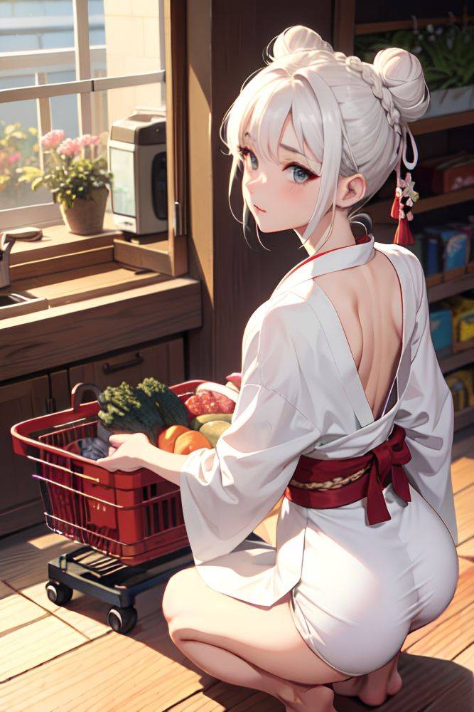 Anime Busty Small Tits 20s Age Seductive Face White Hair Hair Bun Hair Style Light Skin Soft + Warm Grocery Back View Squatting Kimono 3690728107954006991 - AI Hentai - #main