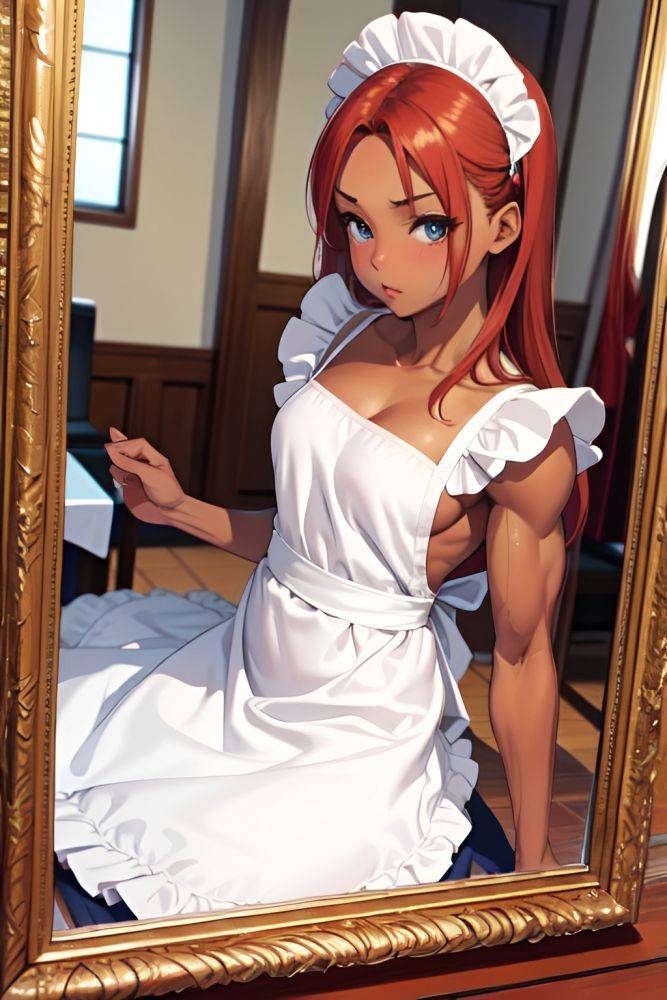 Anime Muscular Small Tits 40s Age Pouting Lips Face Ginger Straight Hair Style Dark Skin Mirror Selfie Church Close Up View Jumping Maid 3690813148152721024 - AI Hentai - #main