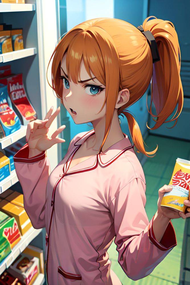 Anime Skinny Small Tits 70s Age Angry Face Ginger Ponytail Hair Style Light Skin Crisp Anime Grocery Side View On Back Pajamas 3690836338365050991 - AI Hentai - #main