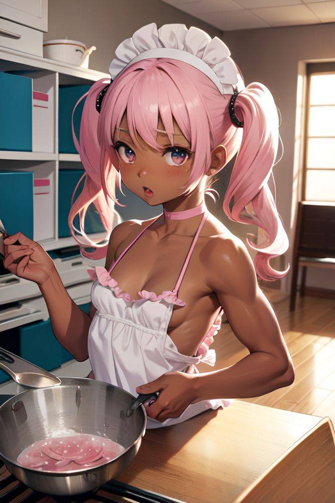 Anime Muscular Small Tits 20s Age Shocked Face Pink Hair Pigtails Hair Style Dark Skin Illustration Changing Room Front View Cooking Maid 3690874995665598633 - AI Hentai - #main