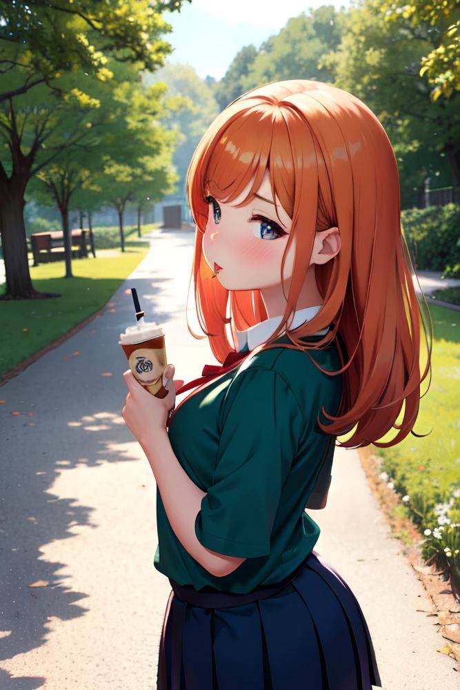 Anime Chubby Small Tits 40s Age Pouting Lips Face Ginger Straight Hair Style Light Skin Soft Anime Forest Back View Eating Schoolgirl 3690890457719698427 - AI Hentai - #main