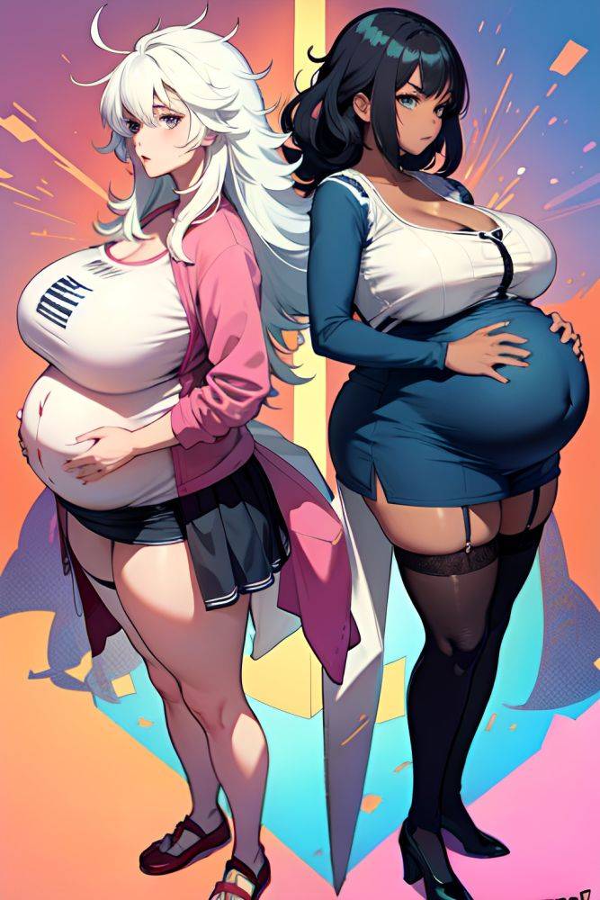 Anime Pregnant Huge Boobs 80s Age Serious Face White Hair Messy Hair Style Dark Skin Crisp Anime Party Side View T Pose Stockings 3690998690896942977 - AI Hentai - #main