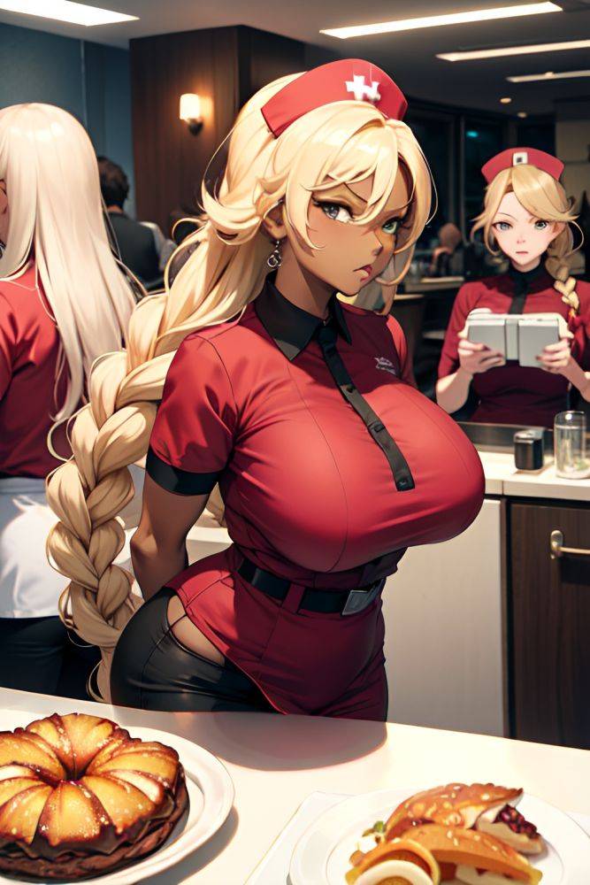 Anime Busty Huge Boobs 50s Age Angry Face Blonde Braided Hair Style Dark Skin Mirror Selfie Cafe Side View Working Out Nurse 3687867658110672408 - AI Hentai - #main