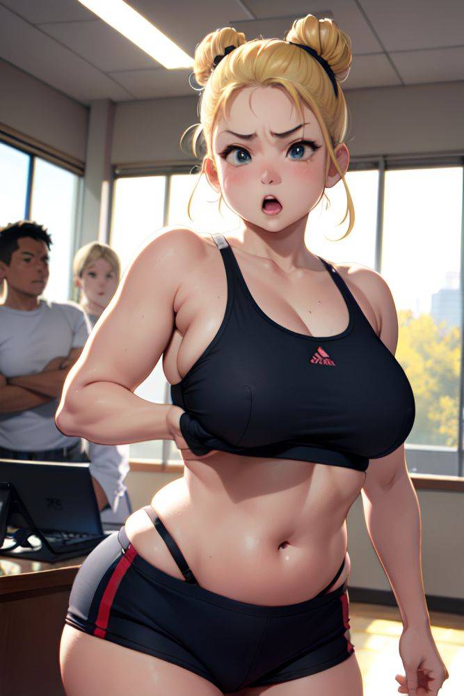 Anime Chubby Small Tits 40s Age Angry Face Blonde Hair Bun Hair Style Light Skin Comic Office Front View Working Out Bra 3688026142385087859 - AI Hentai - #main