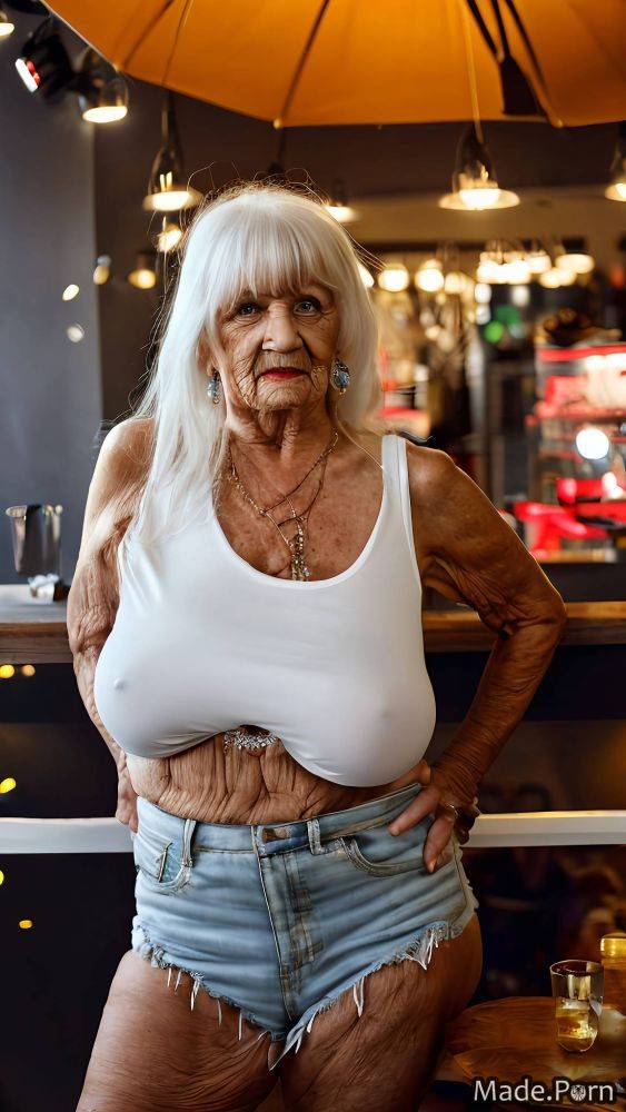 Tank top saggy tits woman daisy dukes emo white hair caucasian AI porn - #main