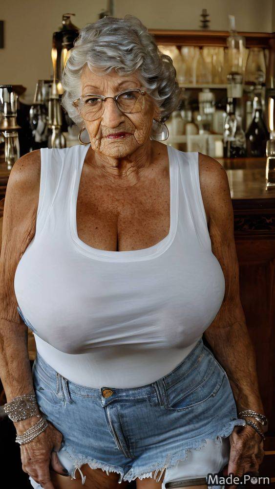 Big tits tank top woman long hair fishnet huge boobs blonde AI porn - #main